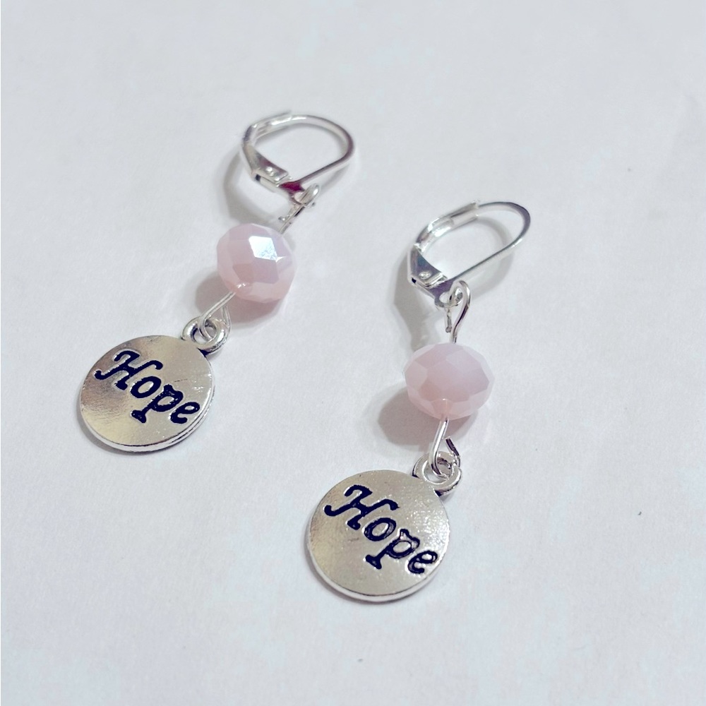 Clearance Sale! HOPE handmade 925 sterling silver charm earrings pink crystal